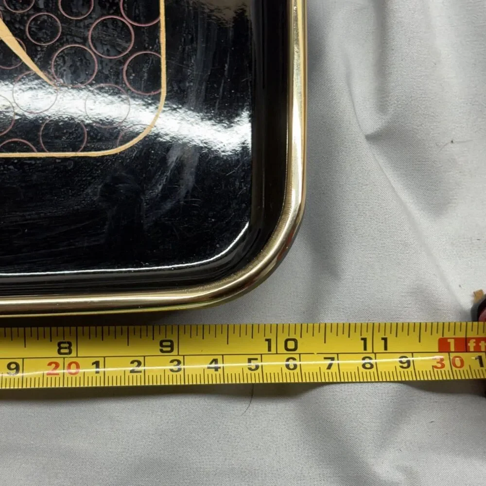 Vintage Japanese Lacquerware Tray Black Gold Iris Orchid Floral MCM Bar Vanity